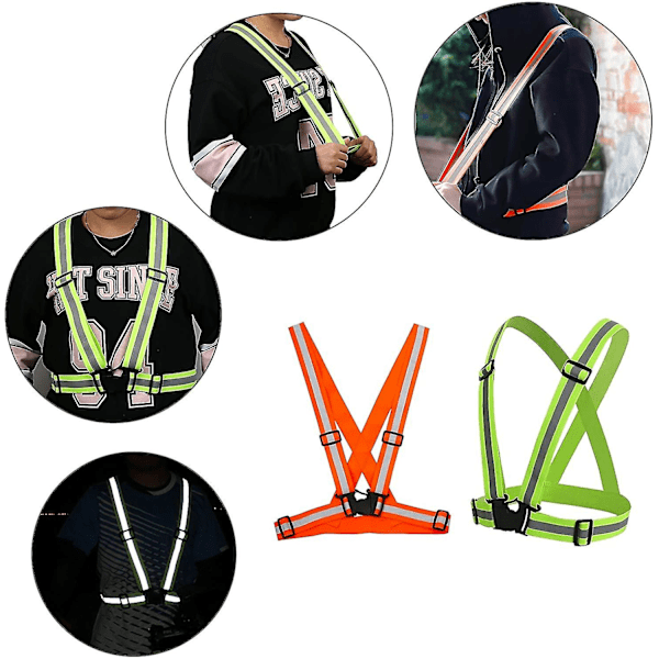 2 st Reflekterande Väst Säkerhet Fluorescerande Sele Justerbar Hög Synlighet Armband För Cykling Löpning Promenader Jogging Motorcykel