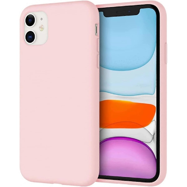 Silikonfodral för iPhone 11 (2019) 6,1 tum, Silkeslen Yta Helkroppsskyddande Fodral, Stötsäkert Omslag med Mikrofiberfoder (Rosa)
