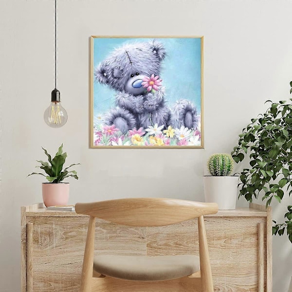 DIY 5D Diamantmålning Kit för Vuxna, Rund Delvis Borr, Björnar, Blommor, Stenar, Broderi