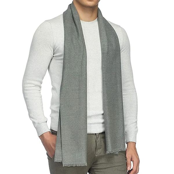 Herrscarf i ullbland, rutig, mjuk, trendig, finstickad halsduk med fransar för män, varm, klassisk och elegant rutig