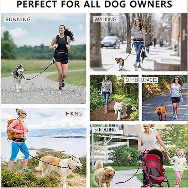 Justerbart Midjebälte Handsfree Hundkoppel för Löpning Träning Promenad Husdjurskoppel Midjeväska Justerbart Midjebälte
