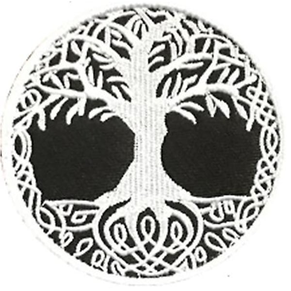 2st Tree of Life Patch Broderi (svart och vitt) Badge Krok och Loop Badge Patch Ryggsäck Hatt Jacka Väst Ficka Hundkoppel