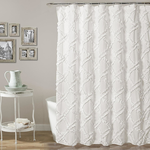 Lush Decor, Hvid Ruffle Diamond Bruseforhæng | Tekstureret Vintage Chic Landhusstil Design, x 72, 72\" x 72\"