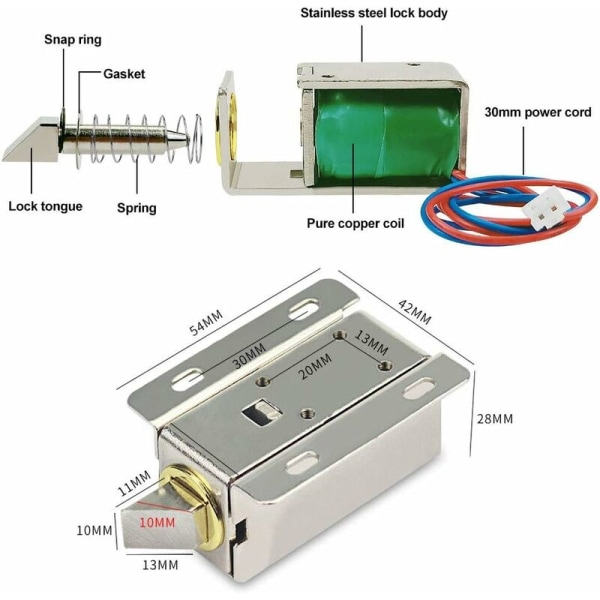 Lille elektromagnetisk minilås 12V 0,6A, elektromagnetisk kontrol for adgang til skuffer, arkivskabe, ladacèe