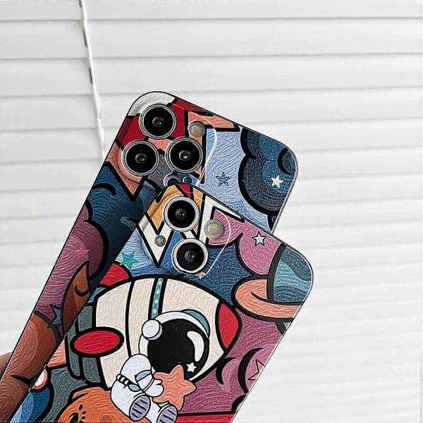 Kompatibel med iPhone 13 Sött Skal, Cool Cartoon Astronaut Måne Rymd Målningsdesign Snygg Mjuk TPU Stötfångare Stötsäker Halksäker Skydd Mode