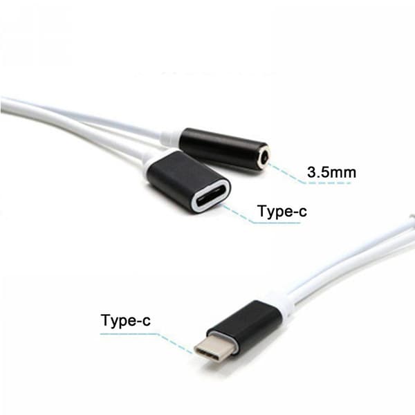 Type-C til Type-C+3,5 mm lydadapter headset lading to-i-ett-adapter (BK)