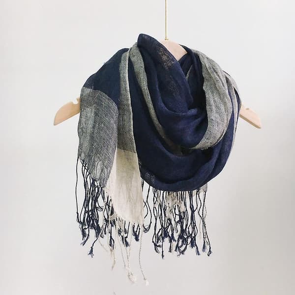 Bomulls- eller linskjerf lett sjal unisex, perfekt gave til alle, marineblå