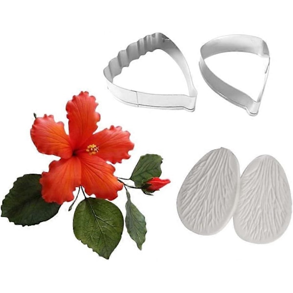 Blommiga Ådring Formar och Fondant Utstickare Gumpaste Hibiskus Tillverkningsverktyg Set för Dekorering av Kakor