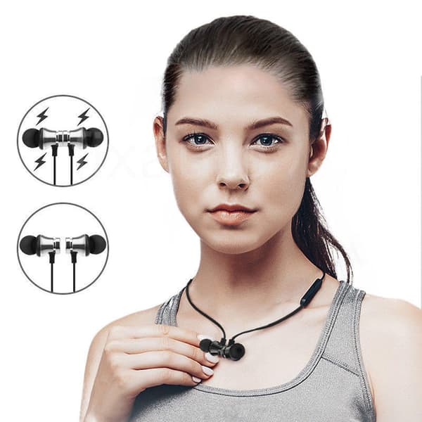 Bluetooth Stereo Øretelefon Headset Trådløs Magnetisk In-Ear Ørepropper Hodetelefon (Sølv)