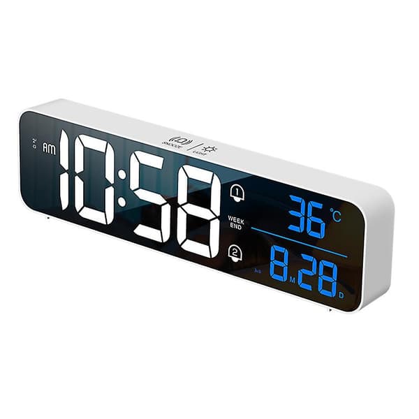 Digital LED Stor Display Väggklocka USB/Batteridriven Spegeldesign (Vit)