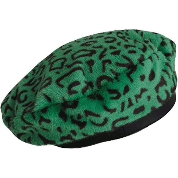 Baret til kvinder Leopard Print Flat Top Hat Efterår Vinter Zebra Mønster Plys Baret Hæklet Hue Baret Slouchy Maler Cap（One Size，Zebra Mønster）