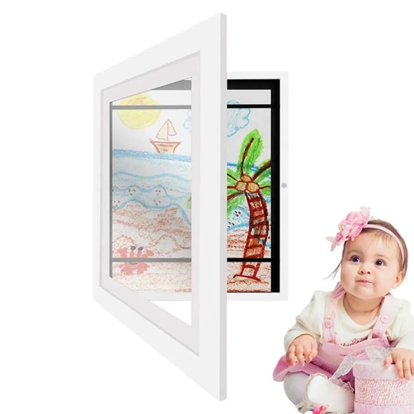 Öppningsbar konstfotoram för barn, fyll öppen ram, öppen konstram på framsidan, passar upp till A4 vit