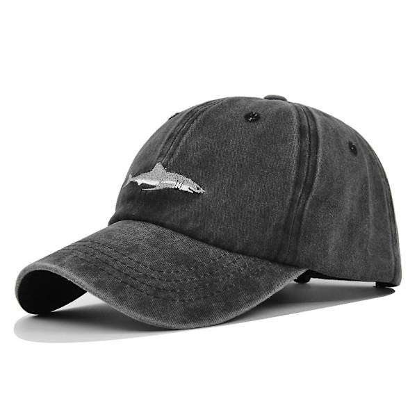 Liten fisk tredimensjonalt brodert baseballcaps vasket gammel caps hai brodert caps solskjerm buet brem caps