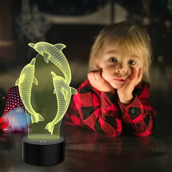 Dyr Delfin Natlys 3d Illusion Lampe Til Børn, 7 Farver Usb Touch Skrivebordslamper