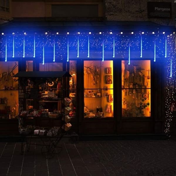 Vanntette LED-julelys, 10 rør, meteorsky-effekt, utendørsdekorasjon, Halloween, juletre, blå