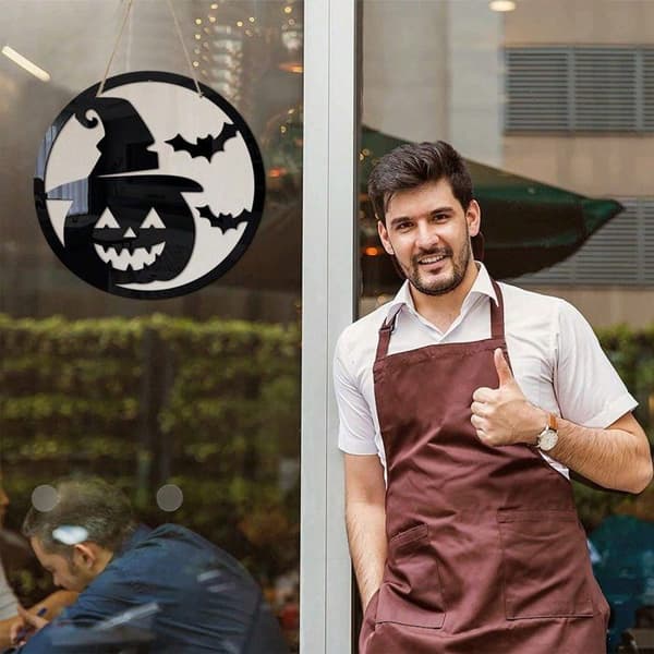 Træheks græskar akrylvedhæng til Halloween, julefrokostdekoration
