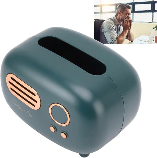 Vävnadsaskhållare i Retro Radio Design för Toalett, Sovrum, Bord (Grön)