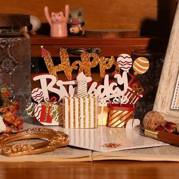 Födelsedagskort, 3D tårtkort, blås ut ljus, uppgraderad version, sing and shine, handgjort mönsterkort med blommig tårta