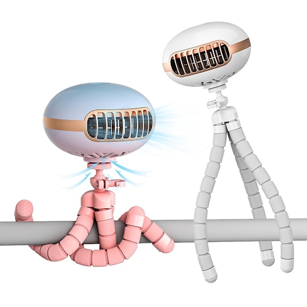 Barnevognsventilator Genopladelig Bærbar Ventilator Mini Håndholdt med Fleksibelt Stativ, Personlig Ventilator Jellyfish Form Design Blå（Blå）