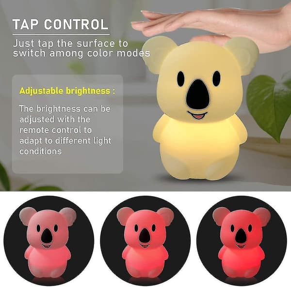 LED nattlys - USB oppladbart silikon nattlys, 2 forskjellige moduser og 8 variable farger, fjernkontroll