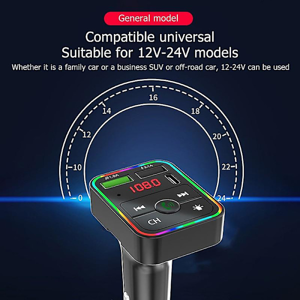 Trådlös Bluetooth5.0 Fm-sändare Dubbel Usb&typ-c Snabbladdare Bluetooth Bilsats Bil Mp3-spelare Radioadapter Stödjer Handsfree-samtal Tf-kort