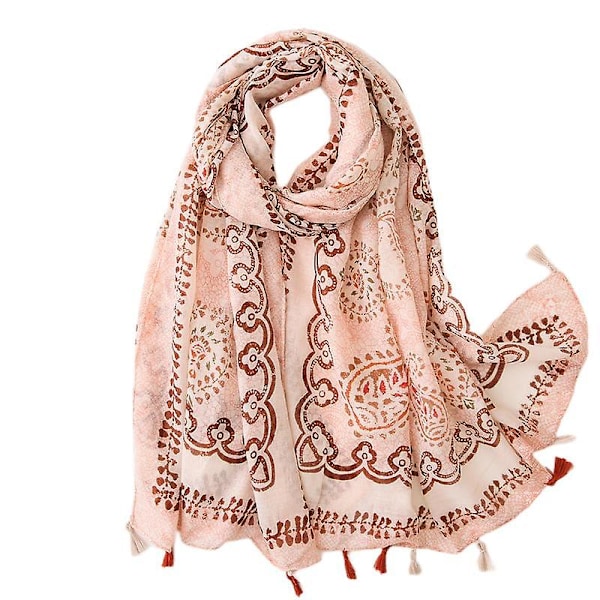 Kvinners Boho Skjerf Lett Floral Print Skjerf Høst/Vinter Mote Frynser Skjerf Sjal, Bursdagsgave, Julegave-SL1906-027