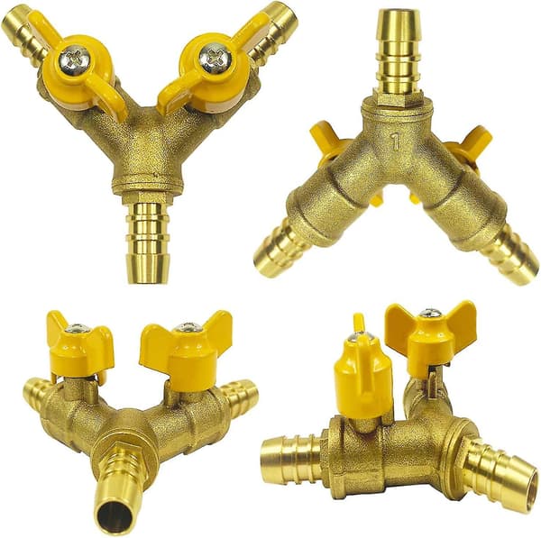 3/8\" Slangekugleventil Y-form Messingfitting 2-vejs 3-vejs konnektor (til 11mm slange)