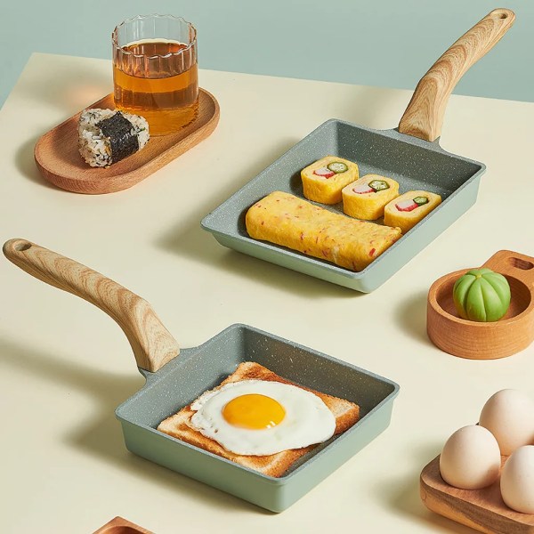 Japansk omelettpanna Maifan stone non-stick vårrullpanna stekpanna med trähandtag baby barnmatlagning