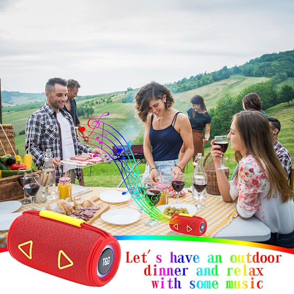 Bærbar Bluetooth-høyttaler for utendørs bruk, sylinderformet med fargerike lys, håndholdt subwoofer, gavehøyttaler, utsalg (rød)