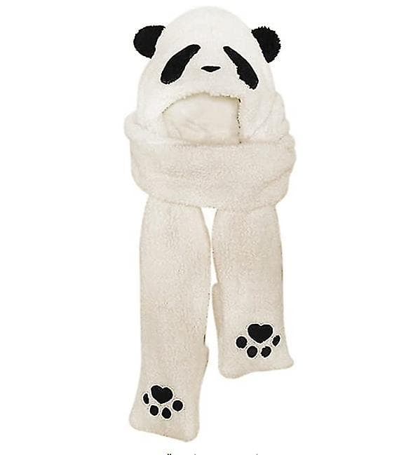 Vinter Panda Mössa Halsduk Handsk Set För Kvinnor, varm Dam Siamese Hoodie