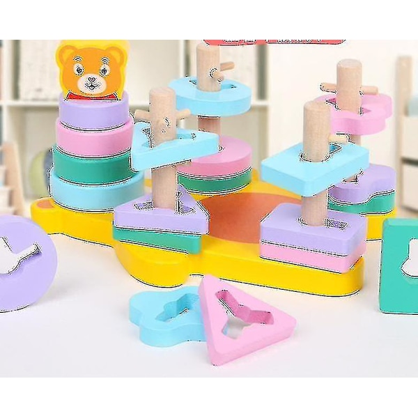 Træblok Børn Legetøj Farve Form Sortering Stabling Koordination Tidlig Uddannelse Fidget Legetøj
