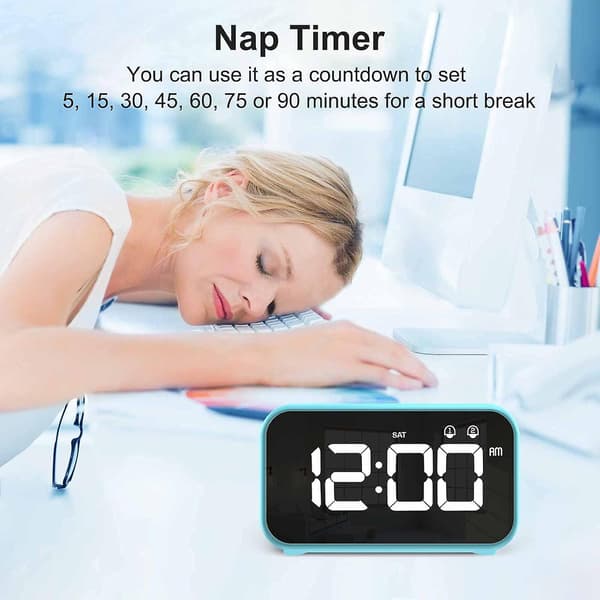 Digital klocka med nap timer, snooze, batteridriven och USB-laddning med dubbla alarm