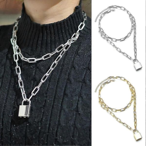 Dubbla Lager Låskedja Halsband Kvinnor (Silver)