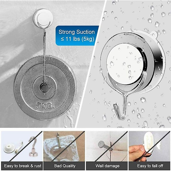Vakuumsugkoppkrok för badrum toalett kök kraftfull handdukskrok badrock duschkrok (2pack)