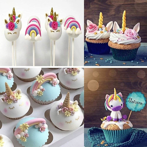 4 kpl Mini Unicorn Silikoni Muotti Unicorn Korvat Sarvi Sateenkaari Kukat ja Lehdet Fondant Suklaa Muotti Cupcake Topperit