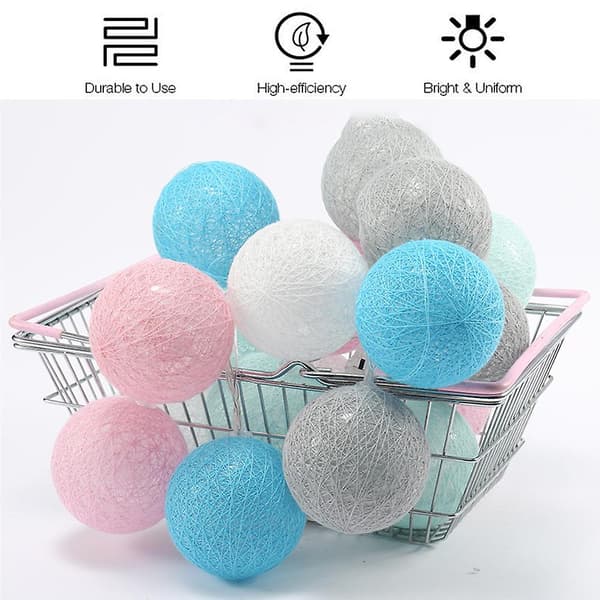 Bomuldskuglelyskæde, 3M 20 LED-kuglelyskæde til natlys Macaron