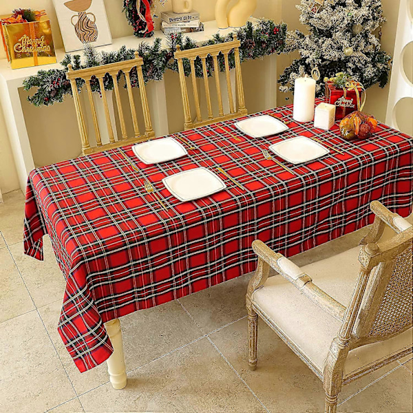 Röd Rutiga Julduksduk för Rektangulära Bord, 52x70 Tum, Garnfärgad Polyester Duk Perfekt för Julmiddagar, Utomhus, Matbord och Bankett