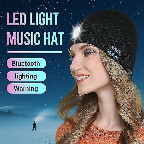Herre- og dametrådløs musik headset cap 5 LED-lampeperler natløb belysning advarsel cap