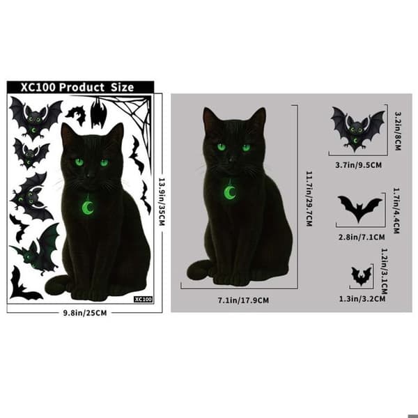 INF Statiska Glasdekaler, Svart Katt och Fladdermus Design - 2-pack, Halloween Dekoration