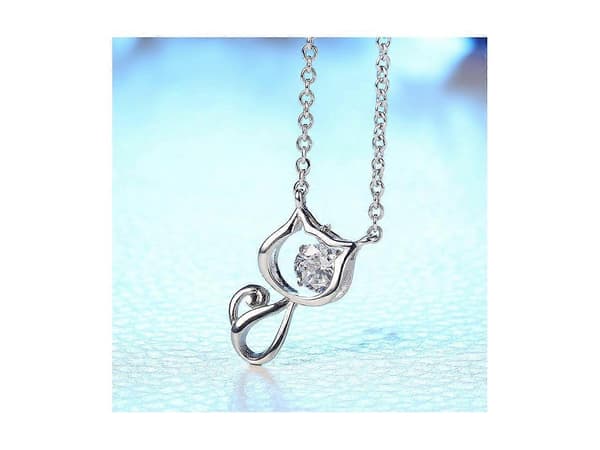 Koreansk stil Mode Kvinnor Silver Söt Kattform Hänge Halsband Flickvänsgåva