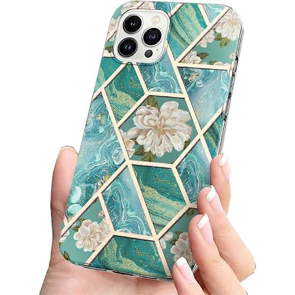 Blommig Marmorfodral för iPhone 13 Pro (6,1 tum) Telefonfodral, Mjukt Skyddande Design iPhone 13 Pro Skal Lyxigt för Kvinnor Flickor 6,1 tum 13pro (Grön F