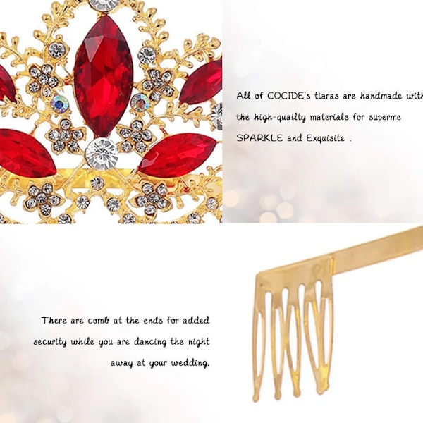 Tiara och krona för kvinnor Kristall drottning kronor med kam Rhinestone pannband för flickor bröllop röd