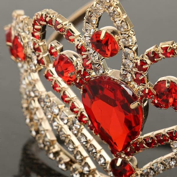 Tiara Crown, Bröllops-Kristall Rhinestone Crown Drottning Pageant Crowns Prinsess Crown Guld Röd