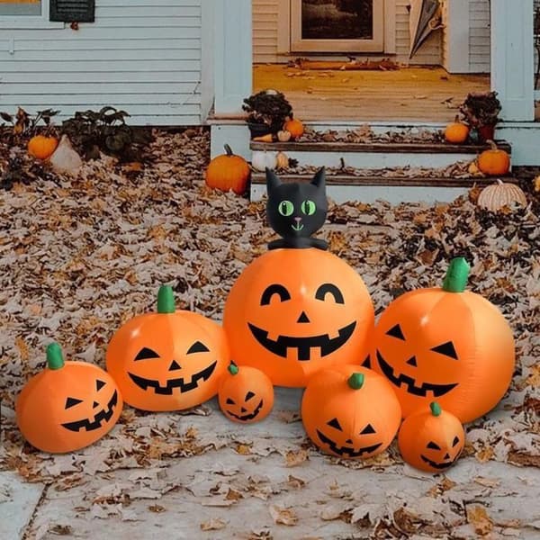 Oppustelig Halloween Græskar Kranie Dekoration - WINLLINEE - 2,3 m - LED-lys - 7 Stykker