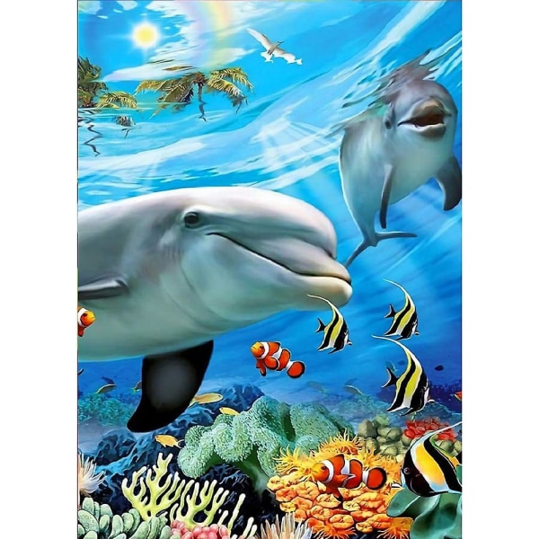 Full Diamond Painting, Whale Dolphin Ocean Diamond Painting Diy 5d Mosaikmålning Number Cross Stitch