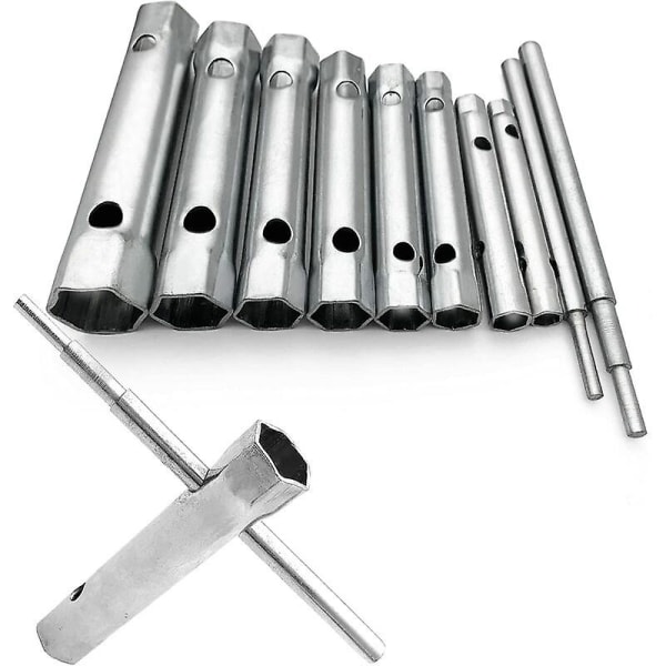 Set med 10 rörnyckel 6 till 22 mm, rörnyckel, tändstiftsnyckel för att skruva tändstiftet, demontera/montera kranar och blandare, skruva loss
