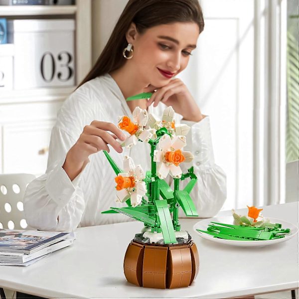 Blombyggset för Vuxna, Blombukett Påskliljor Bonsai Växt, Botanisk Samling Heminredning, Kreativ Leksakspresent för Pojkar Flickor 6+
