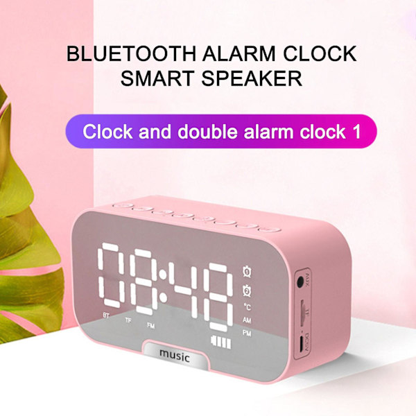 Udtræk Bærbar Alarmur Radio Bluetooth Højttaler（En Størrelse，Pink）