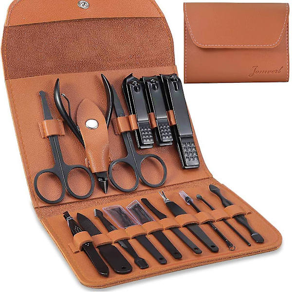 Manikyrset, Professionellt Pedikyrset Nagelklippare, 16 i 1 Resegrooming Kit Nagelsvård Verktyg Med Lyxigt Läder Reseväska För Män Och Kvinnor