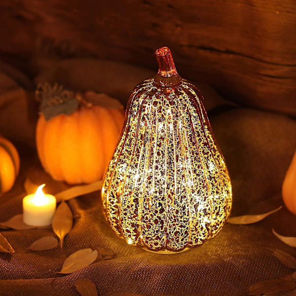 Halloween Græskar Lys LED Belysning Med Timer Græskar Glas Efterår Og Hjemmeindretning